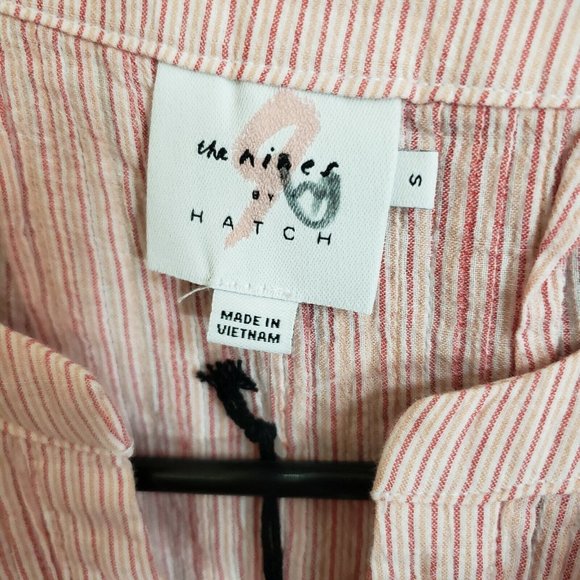 The Nines by Hatch Womens Button Front Top Sz Small Red White Striped - Picture 5 of 7
